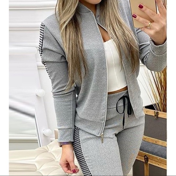 Contrast Plaid Jacket & Drawstring Pants - Picture 2 of 5